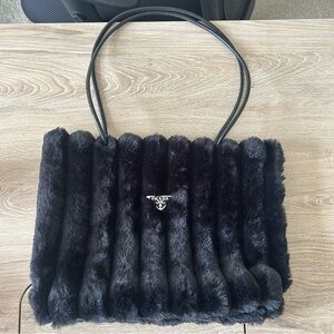 Prada Black Faux Fur Plush Shoulder Bag 2025 Christmas VIP Gift